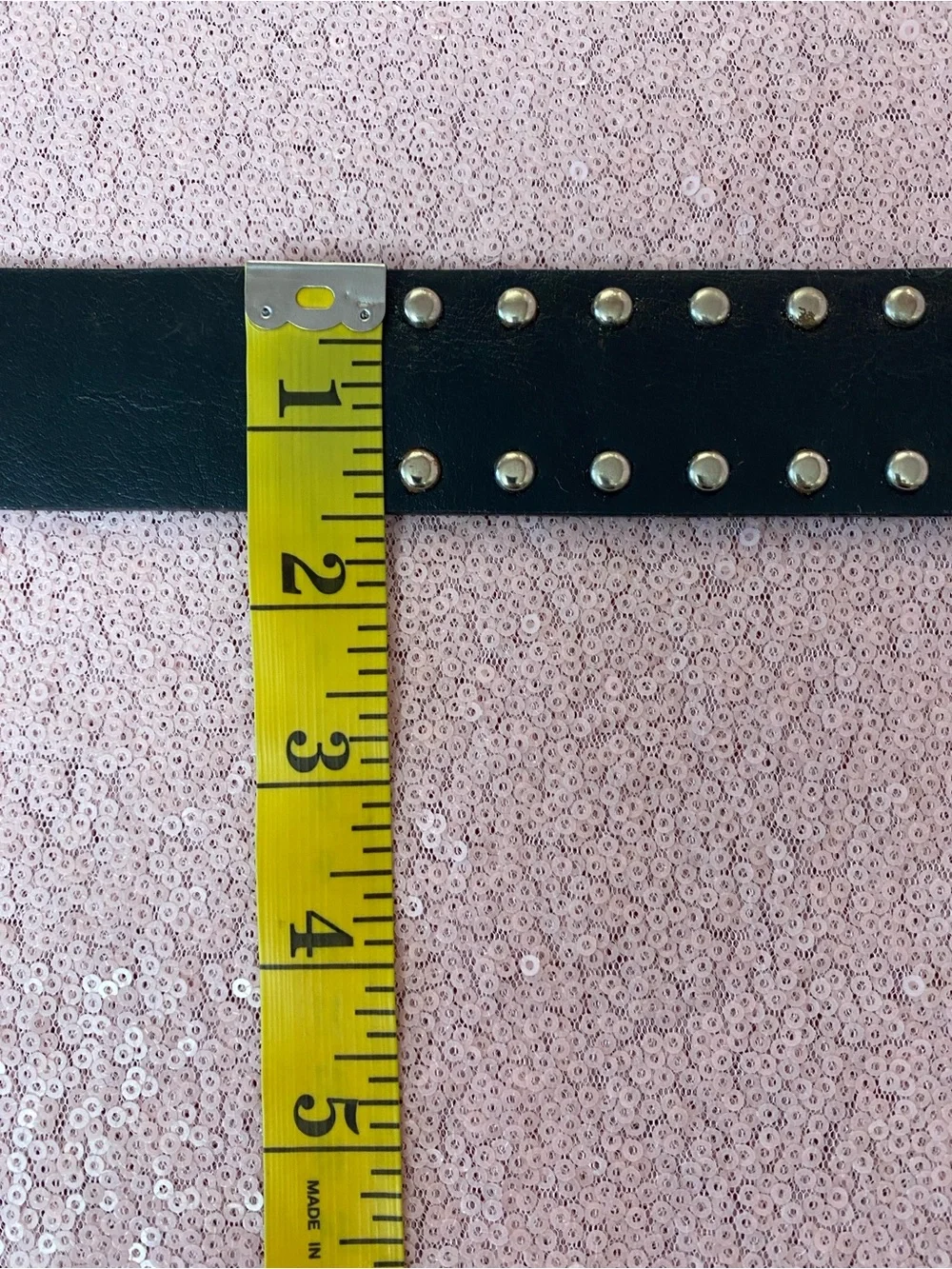 Black studded belt with silver butterfly buckle #485